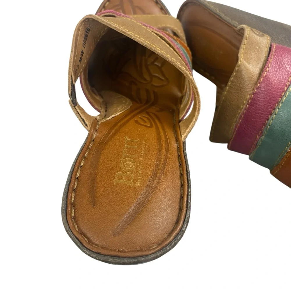 Born Lumi Multicolor Strappy Wedge Sandals Leather Size 9 Boho Colorful Bold NEW